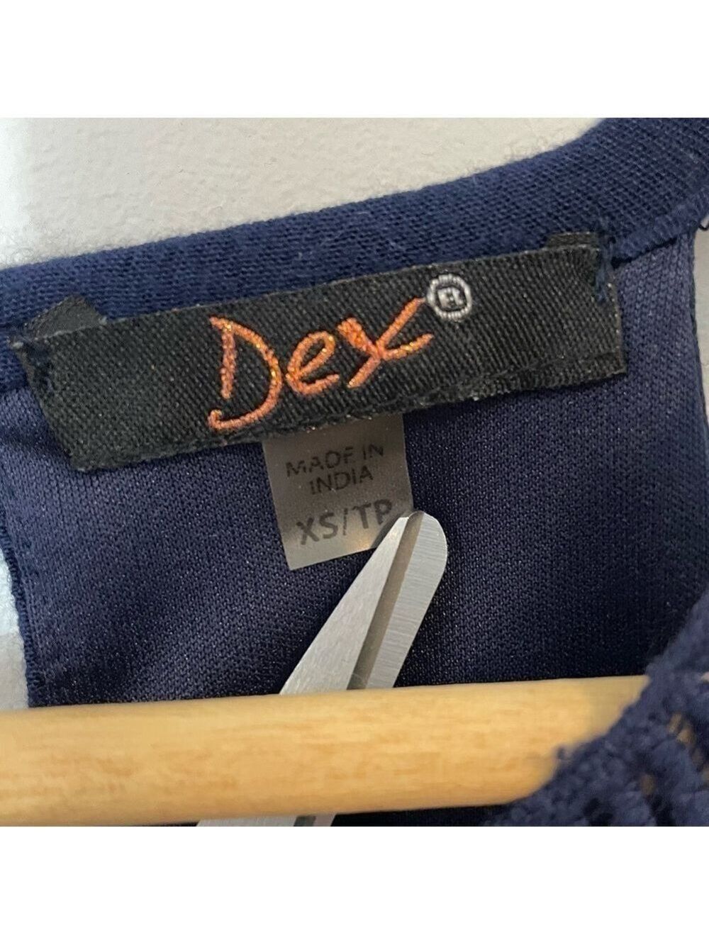 Dex Boho Crochet Mini Dress XS Navy Blue Defined Waist Sleeveless Blouson Short - Picture 4 of 9
